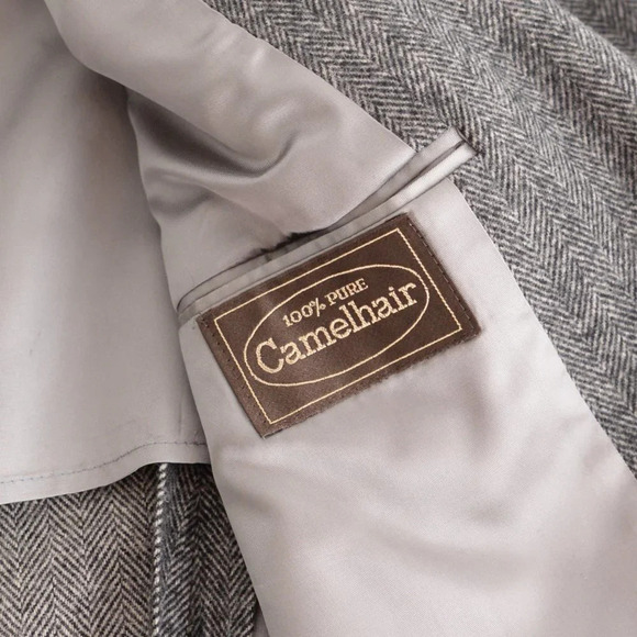 Vintage '90s Jacobson's Grey Tweed Double Button 100% Camel Hair Blazer 42R - Picture 7 of 16